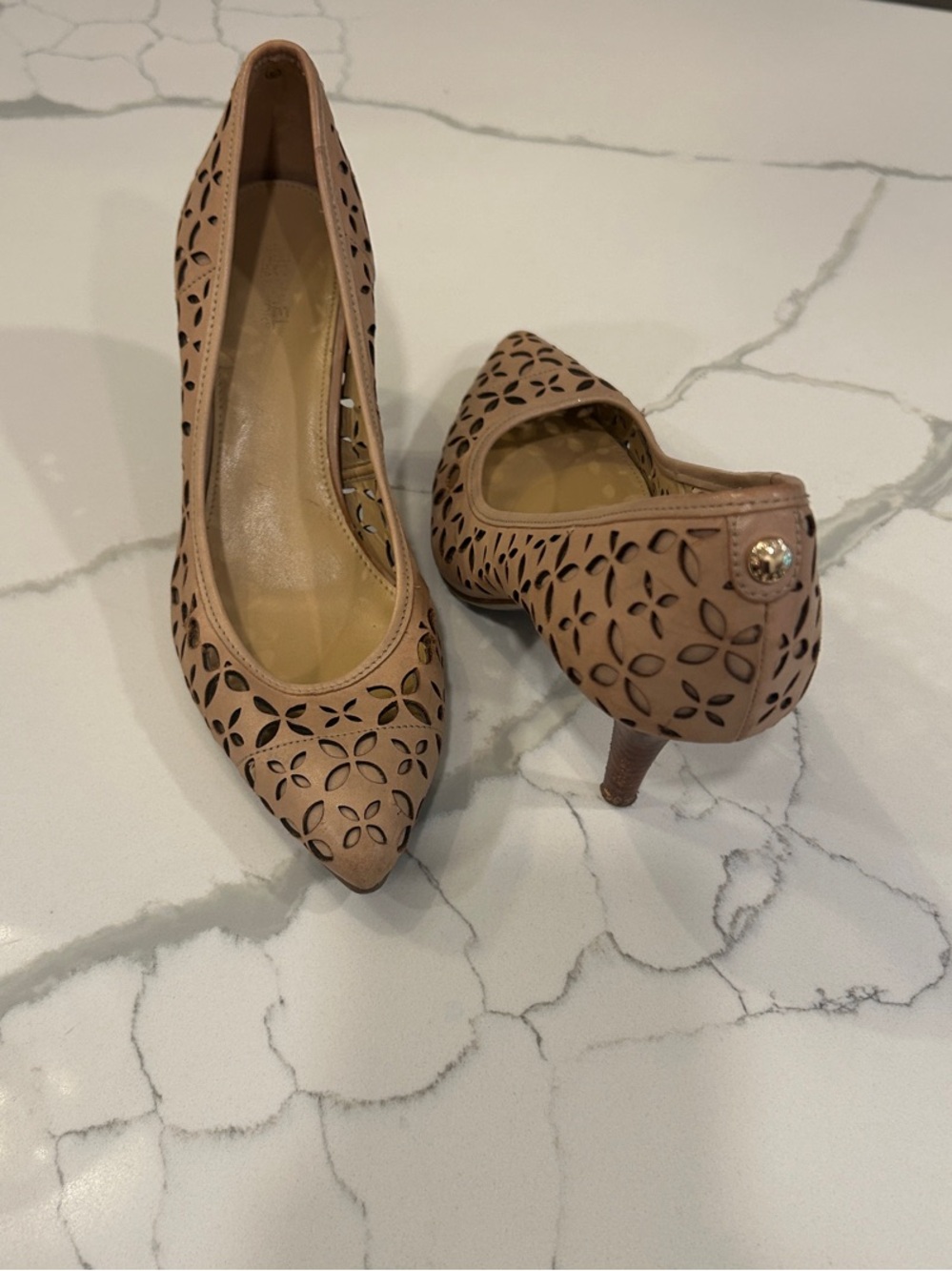 Michael Kors Blush Tan Laser-Cut Pointed Toe Heels